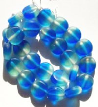 24 10x5mm Two Tone Matte Clear & Blue Disk Beads